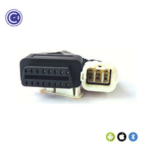 Load image into Gallery viewer, Close-up of GaragePro OBD connector cable pins for Bajaj bikes. Compatible with Android, iOS, and Bluetooth for diagnostics.