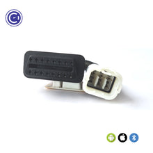 Load image into Gallery viewer, Close-up view of the Royal Enfield and TVS connector cable pin layout compatible with the GaragePro Bike OBD Scanner, showing the detailed pin configuration for motorcycle diagnostics.
