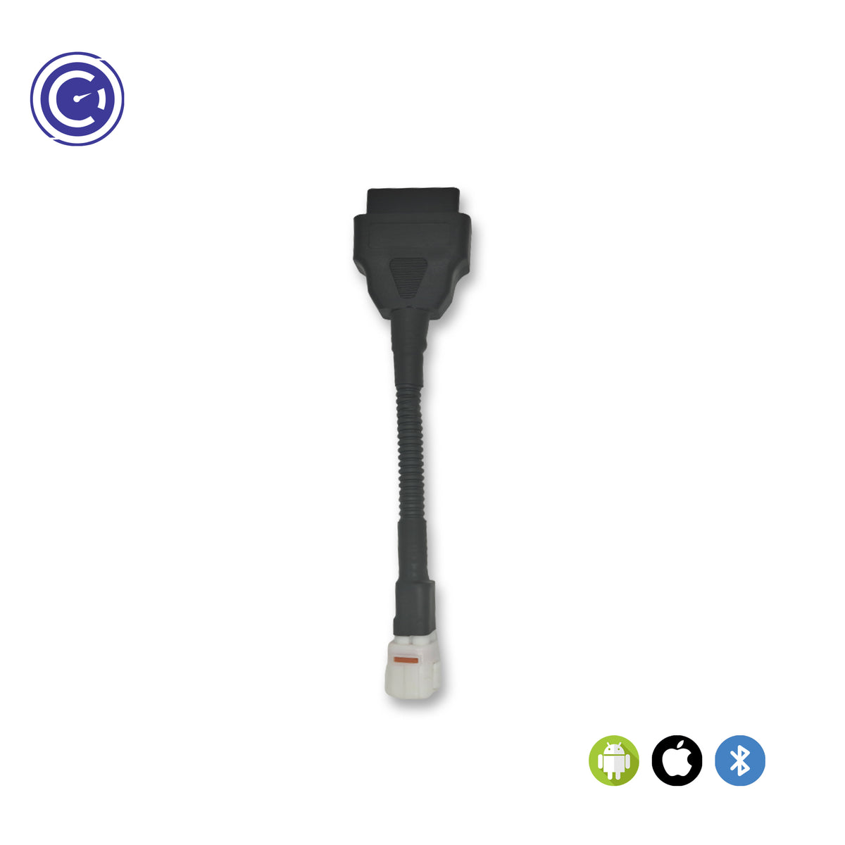 Yamaha OBD connector cable from GaragePro for bike diagnostics. Compatible with Android, iOS, and Bluetooth.