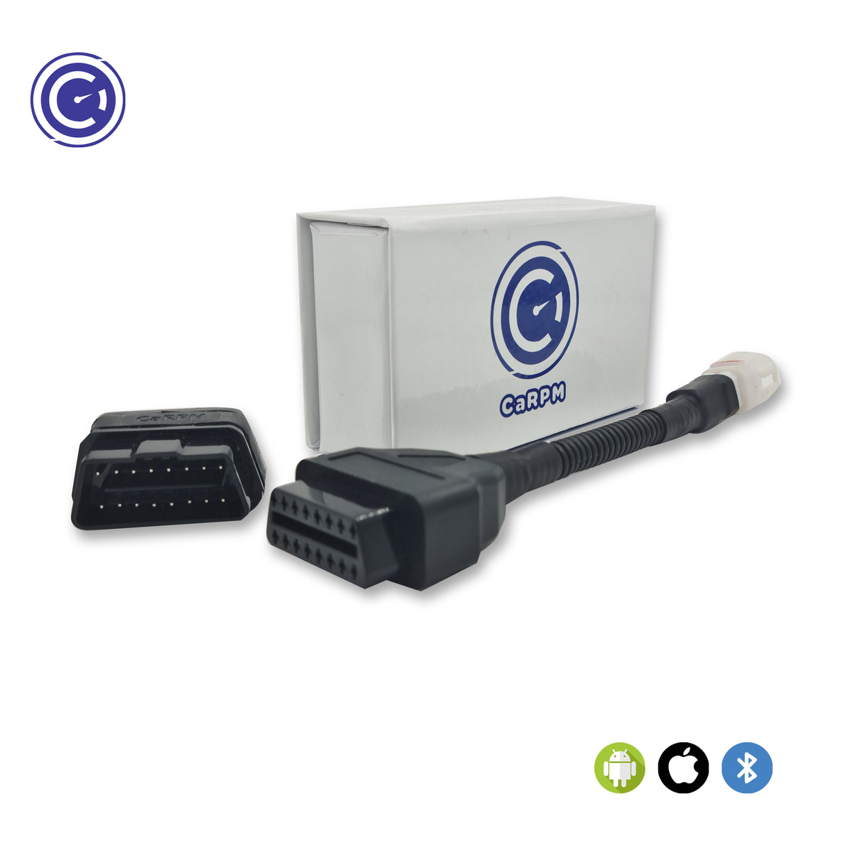 GaragePro OBD scanner with Yamaha connector cable and packaging. Compatible with Android, iOS, and Bluetooth.
