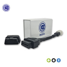 Load image into Gallery viewer, GaragePro Bike OBD Scanner and connector cable displayed with the product box. The device is compatible with Android, iOS, and Bluetooth, designed for motorcycle diagnostics and bike performance tracking.
