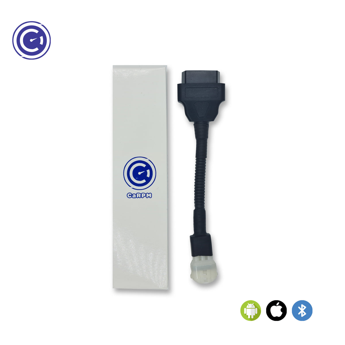 GaragePro Bike OBD Scanner with Hero connector cable displayed alongside the product box. The device is compatible with Android, iOS, and Bluetooth, designed for diagnostic use with Hero motorcycles and other bikes.