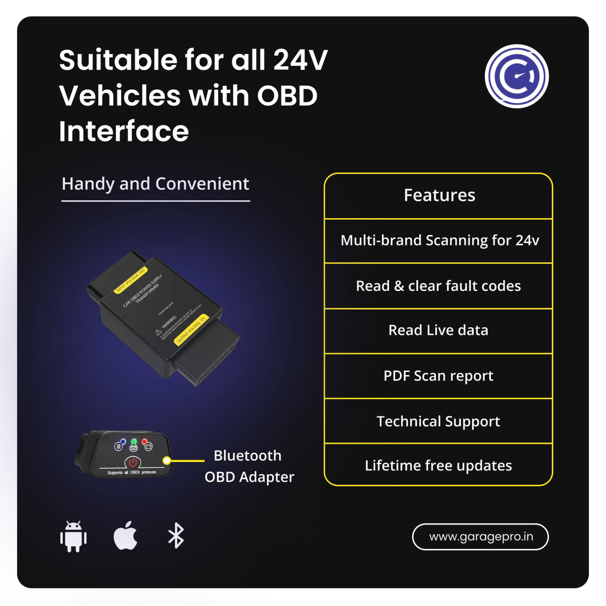 GaragePro OBD Scanner for HCV (24 Volts)